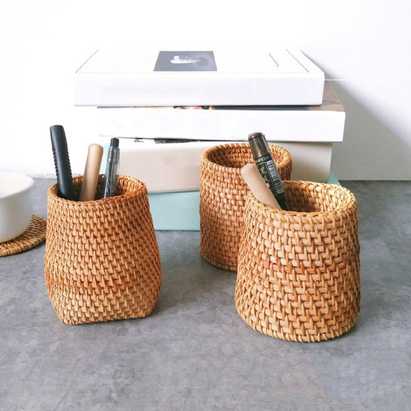Rattan Pen Holder - Office Cozy